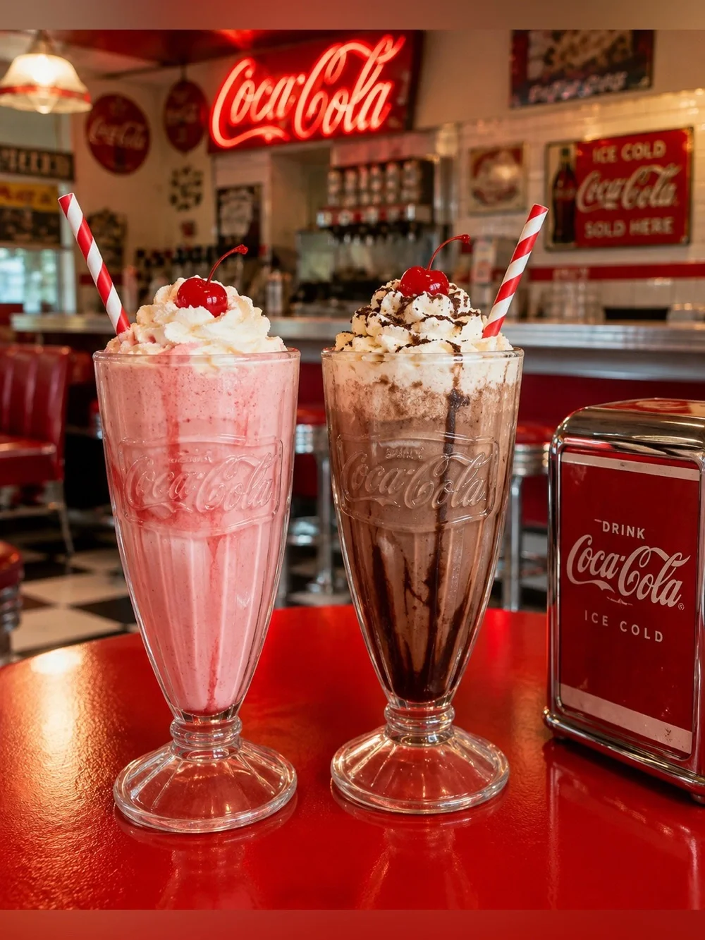 Set of (2) Vintage Coca Cola Soda Fountain Milkshake Glasses